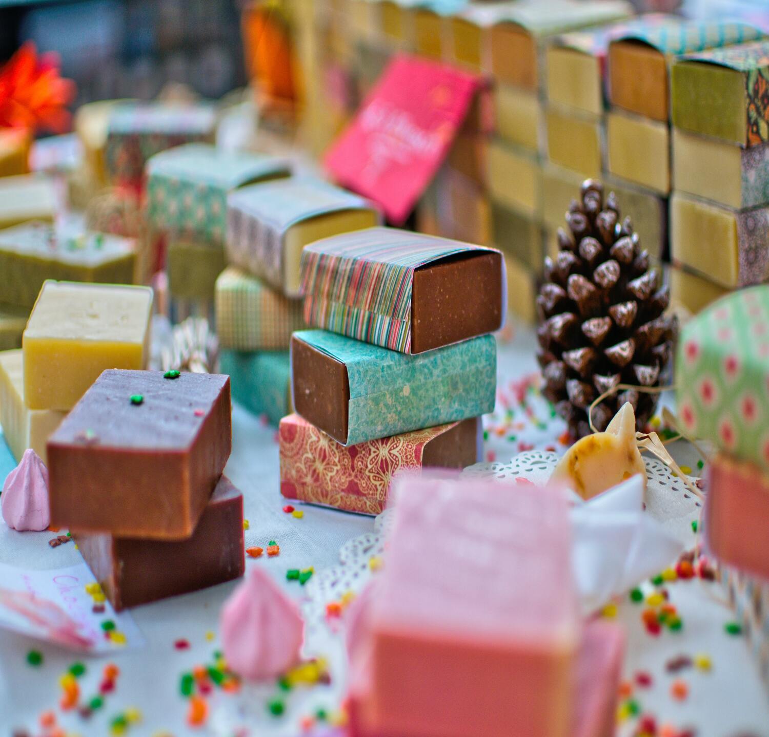 A display of homemade soap